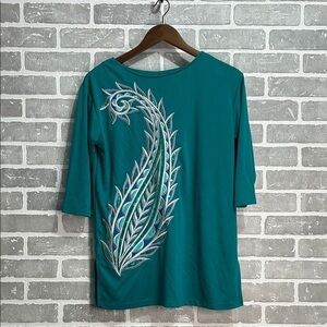 Bob Mackie Teal Blouse with Elegant Design Women’s Size Small